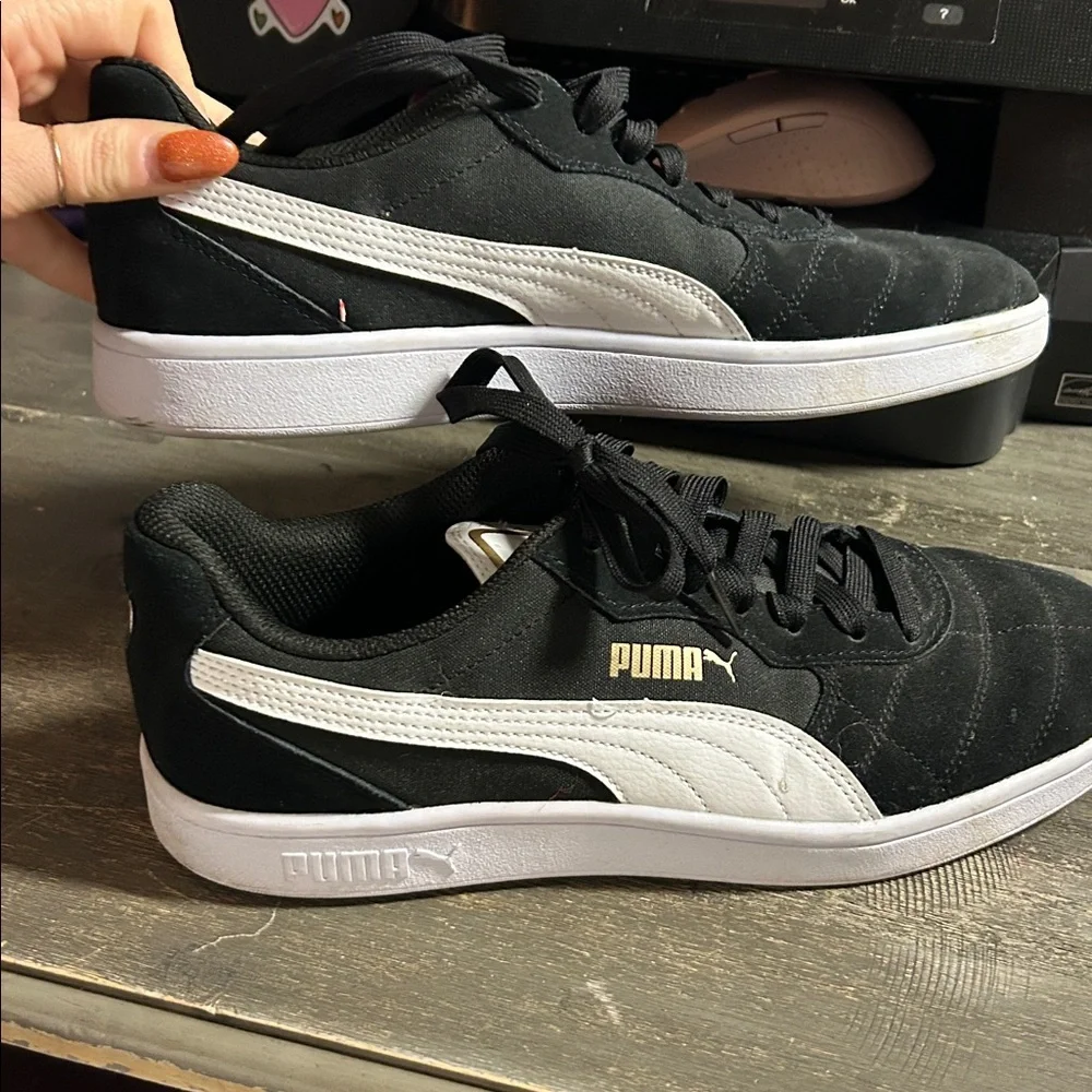 Puma Black and White Shoes with Gold Accents‎